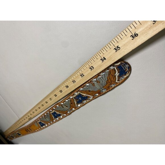 Vintage Leather Belt Cowtown Eagle Brown Tooled Size 29- 30 35\